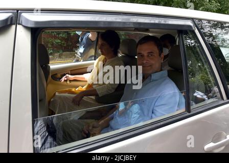 New Delhi, India. 13th June, 2022. NEW DELHI, INDIA - JUNE 13: Congress leaders Rahul Gandhi, Priyanka Gandhi Leave his residence for appearing ED Office for questioning in the National Herald case, on June 13, 2022 in New Delhi, India. (Photo by Sonu Mehta/Hindustan Times/Sipa USA) Credit: Sipa USA/Alamy Live News Stock Photo