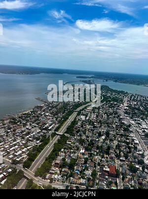 Aerial view of the Throgs Neck Bridge as seen from Queens looking towards New York City, Tuesday, June 7, 2022. Photo by Jennifer Graylock-Graylock.co Stock Photo