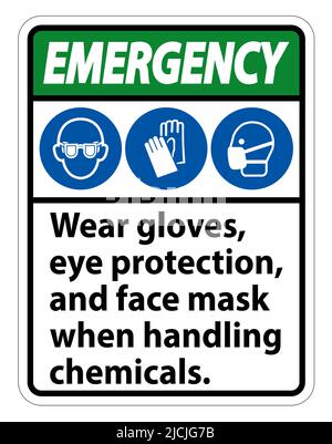 Emergency Wear Gloves, Eye Protection, And Face Mask Sign Isolate On White Background,Vector Illustration EPS.10 Stock Vector