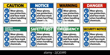 Wear Gloves, Eye Protection, And Face Mask Sign Isolate On White Background,Vector Illustration EPS.10 Stock Vector