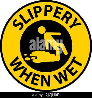 Slippery When Wet Floor Sign On White Background Stock Vector
