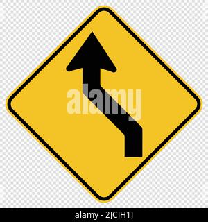 Curved Left Traffic Road Sign on transparent background,vector illustration Stock Vector