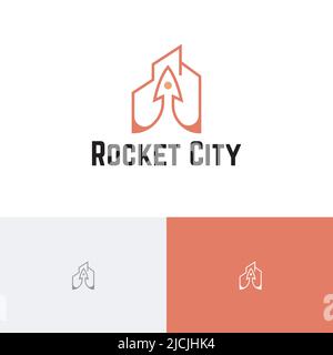 Rocket City Building Launching Up Investment Business Logo Stock Vector
