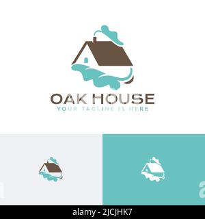 Oak Tree Green Leaf House Home Real Estate Housing Residential Logo Stock Vector