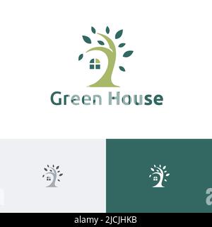 Nature Tree Green Leaf House Home Real Estate Housing Residential Logo Stock Vector