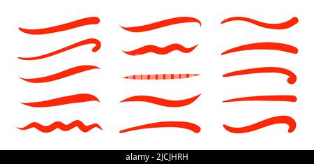 Swoosh, swash underline stroke set. Hand drawn red swirl swoosh underline calligraphic element. Vector illustration. Stock Vector