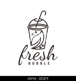 Fresh Milk Bubble Tea Logo illustration design Healthy Drink Pearl Stylized line icon Stock Vector