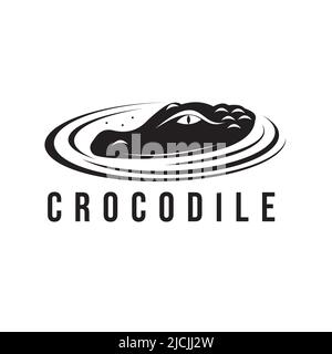 Crocodile logo illustration design stalking prey in calm water, template, vector symbol Stock Vector