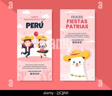 Fiestas Patrias Peru Vertical Banner Template Social Media Flat Cartoon Background Vector Illustration Stock Vector