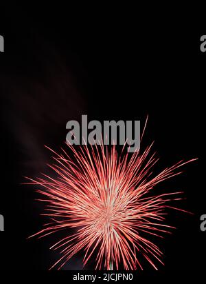 Multicolored fireworks in the night sky. Celebration of Independence Day, New Year and other holidays Stock Photo