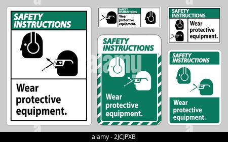 Safety Instructions Sign Wear Protective Equipment with goggles and glasses graphics Stock Vector