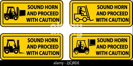 Sound Horn Proceed With Caution Label Sign On White Background Stock Vector