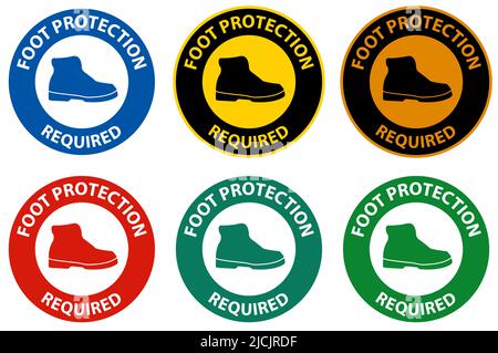 Caution Foot Protection Required Wall Sign on white background Stock Vector