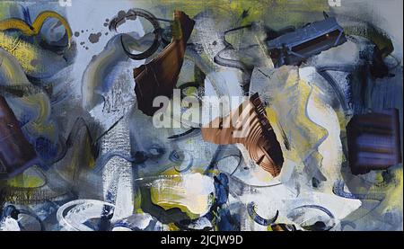 gestural abstraction created in oils, collage, primary colors, suggestive and textured, targeting book publications and music industry, jazz, etc. Stock Photo