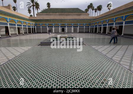 MARRAKECH, MOROCCO – NOVEMBER 17, 2018  the Grand courtyard of the Bahia Palace classic view Stock Photo