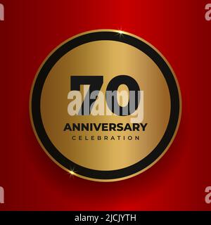 70 years anniversary celebration background. Celebrating 70th anniversary event party poster template. Vector golden circle with numbers and text on Stock Vector