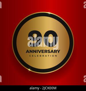 90 years anniversary celebration background. Celebrating 90th anniversary event party poster template. Vector golden circle with numbers and text on Stock Vector