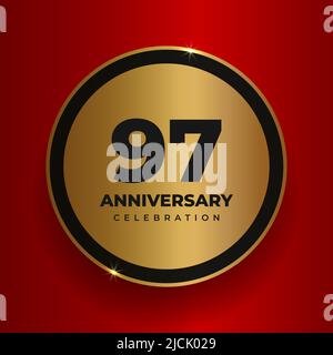 97 years anniversary celebration background. Celebrating 97th anniversary event party poster template. Vector golden circle with numbers and text on Stock Vector