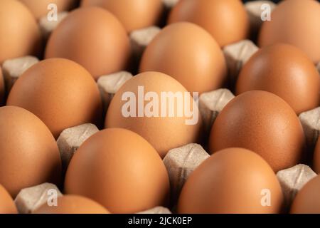 fresh chicken eggs in cardboard Stock Photo