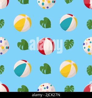 Colorful beach balls seamless pattern. Beach balls in multiple colors. Flat vector illustration. Stock Vector