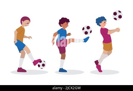 Boy Playing Football Soccer Player Sport Character Isolated Stock Vector