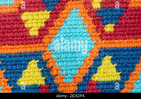 Wayuu Guajiro weaving. Colorful susu bag texture in different shapes and patterns. Stock Photo