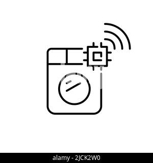 Washing machine CPU chip. Pixel perfect, editable stroke line icon Stock Vector