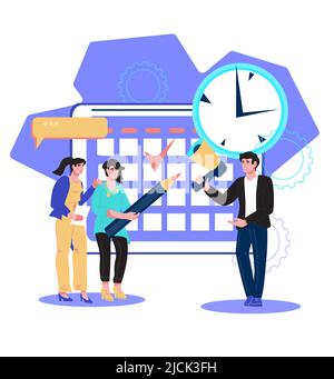 Time management and business schedule, tasks planning, isolated on white vector illustration. Effective management and company development and promoti Stock Vector