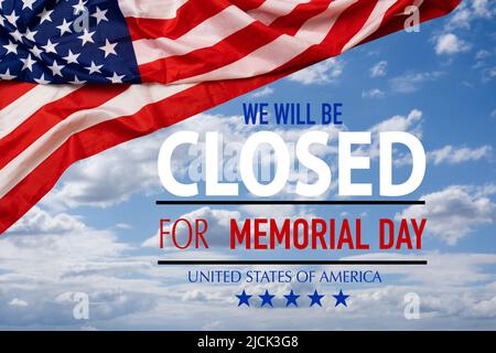 We will be closed for Veterans Day. Close-up, view from above, no people. Congratulations for loved ones, relatives, friends and colleagues. Holiday Stock Photo