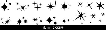 Stars sparkle compositions. Shine black stars stencil, isolated diverse sparkling elements. Sky objects, blink vector signs clipart Stock Vector