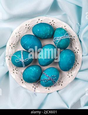 Coloring Easter eggs. Easter decor, top view. Stock Photo