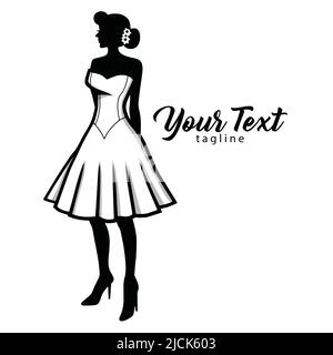 Bridal Logo Beautiful Bride Short Gown Ideas, Bridal Boutique Fashion, Bridal Gown Logo Vector Design Template Stock Vector