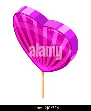 Candy Sugar Heart Lollypop Isometric. Sweet food icon cartoon style Stock Vector
