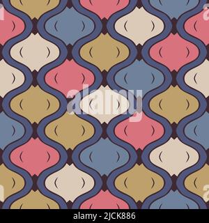 Seamless vector pattern with mosaic grid texture on purple background. Modern abstract wallpaper design. Decorative zen fashion textile. Stock Vector