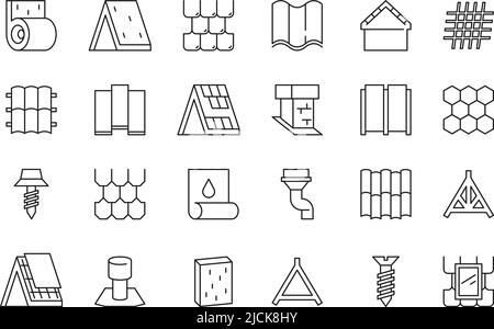 Roofing symbols. Housetop construction materials waterproof architectural objects garish vector stylized roofing pictures Stock Vector