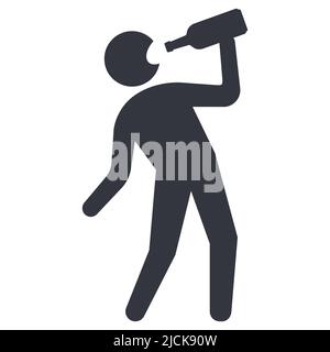 icon of a drunk person drinking alcohol from a bottle. flat vector illustration. Stock Vector