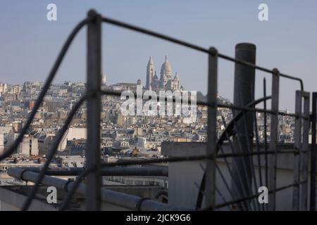 View towards the Sacré-Cœur Basilica, Paris, from a non-customer area of the Galeries Lafayette Department store. Stock Photo