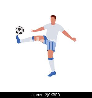 Cartoon Soccer Player Kicking Ball On White Background. Stock Vector