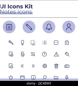 Notes UI icons kit Stock Vector