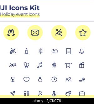 Holiday events UI icons kit Stock Vector