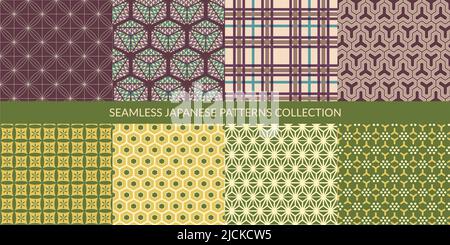 Seamless Ancient Japanese Pattern Set Vector Illustration Background Stock Vector