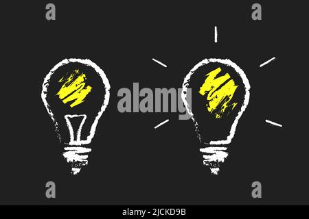 Light Bulb Isolated on Black background. Chalk Hand made style. Vector illustration Stock Vector