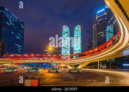 Modern architecture and overpass lighting show in Chengdu, Sichuan Stock Photo