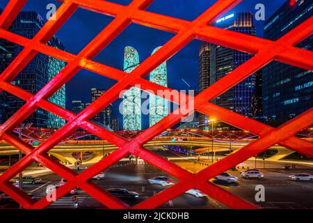 Modern architecture and overpass lighting show in Chengdu, Sichuan Stock Photo