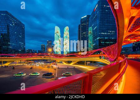 Modern architecture and overpass lighting show in Chengdu, Sichuan Stock Photo