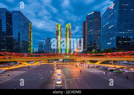 Modern architecture and overpass lighting show in Chengdu, Sichuan Stock Photo