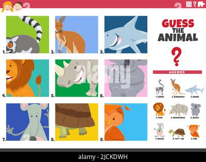 Cartoon illustration of educational task of guessing animal species for children Stock Vector