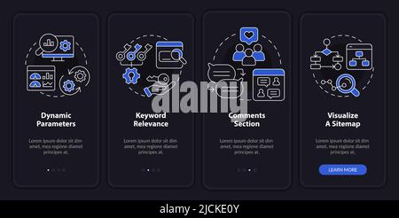 Advanced SEO night mode onboarding mobile app screen Stock Vector