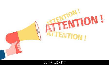 Important message banner. Announcement design with megaphone in human hand. Office poster, attention information or breaking news recent vector Stock Vector