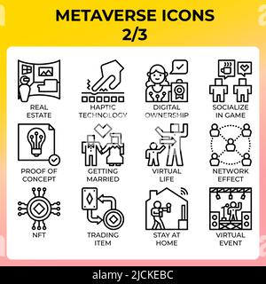 Metaverse icon set in modern style for ui, ux, web, app, brochure, flyer and presentation design, etc. Stock Vector